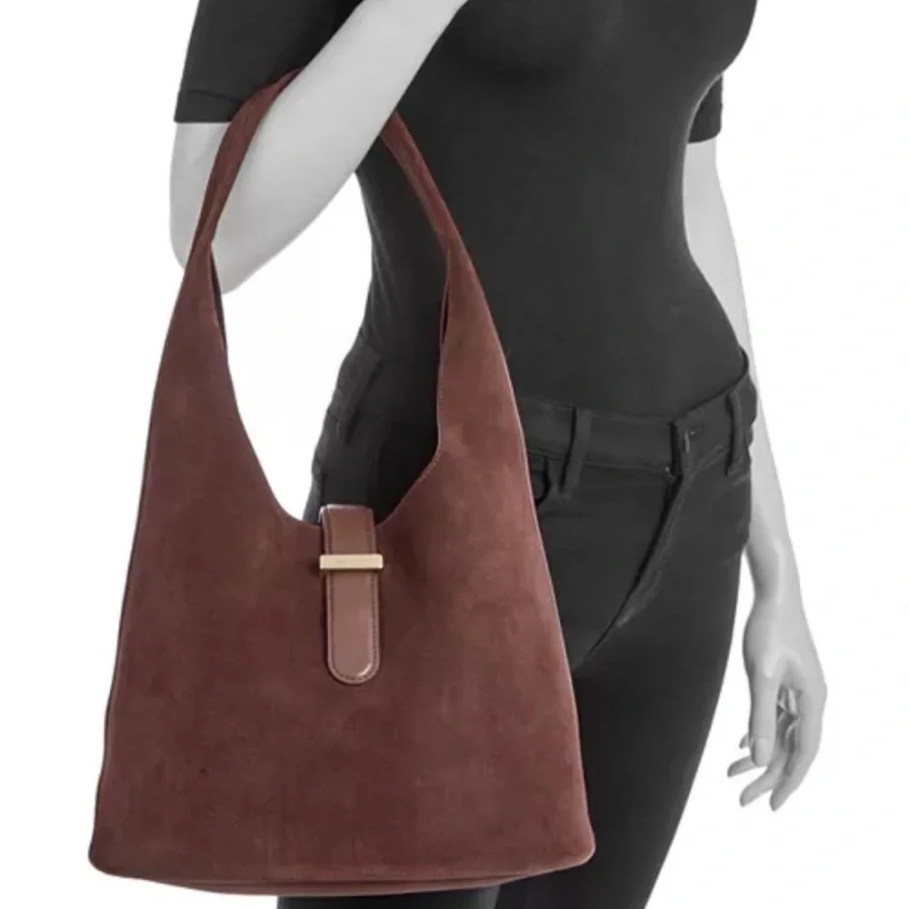 SIMKHAI Khai Suede Hobo Shoulder Bag in Cacao - Picture 3 of 17